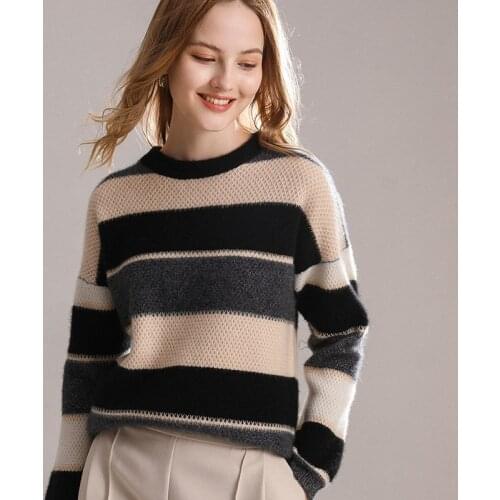 Autumn and winter new cashmere sweater color matching womens top 100% pure cashmere