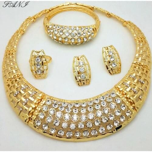 Fani Fashion African Women Costume Jewelry Sets Nigerian Wedding Jewelry set Brand Dubai gold color Jewelry set Wholesale item