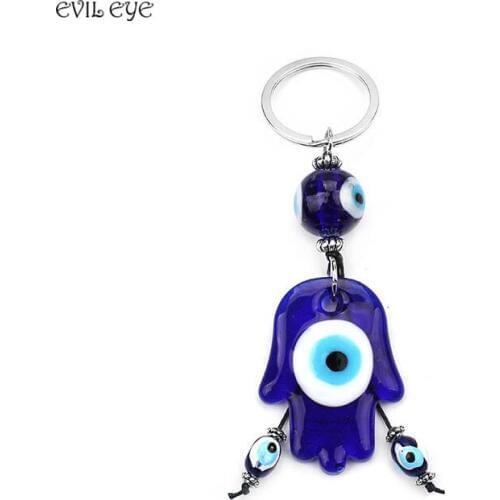 Evil Eye new fashion Keychains1pcs Classic Blue Hasma Pendent With Evil Eye Keychains Tassel Charm Keyring Decoration Jewelry