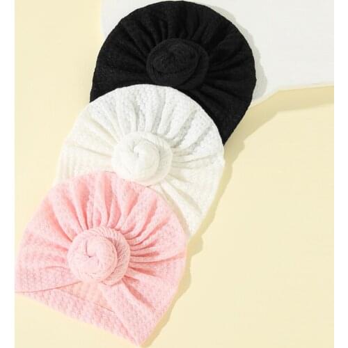 3Pcs New Baby Girls Warm Knitted Hat Simple Solid Color Stretchy Cap Soft Warm with Knot Decoration For Autumn Winter