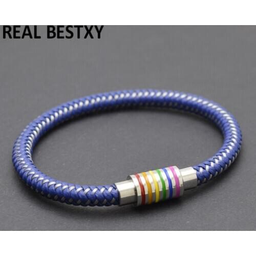 5pcs/lot men Leather Braided Bracelet For Gay Lesbian Pride LGBT Rainbow Magnetic Charm Bracelet Men Women Lover Couple Gifts