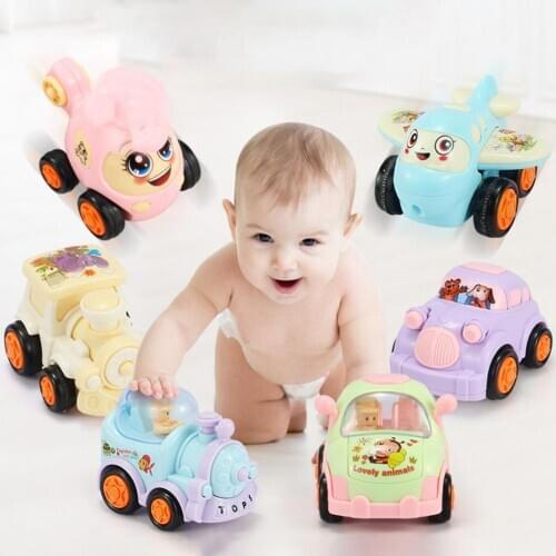 6Pcs Kids Toy Car Fun Mini Cartoon Pull Back Inertia Car Construction Vehicle Train Airplane Shatter-Proof Model Toy
