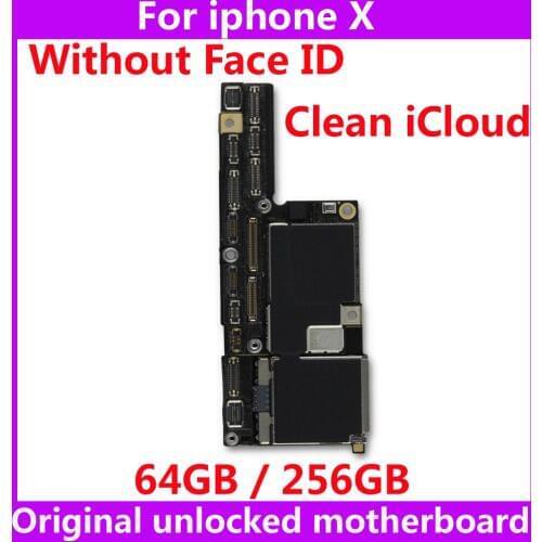 64GB / 256GB for iphone X original motherboard without Face ID Factory unlocked mainboard with Chips IOS system logic board
