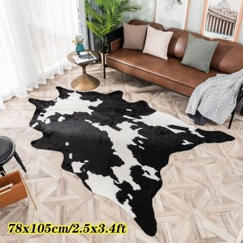 78x105cm Imitation Cow Hide Leather Carpet Shaggy Faux Fur Rugs Animal Natural Shape Print NonSlip Mat for Kids Room Home Decor
