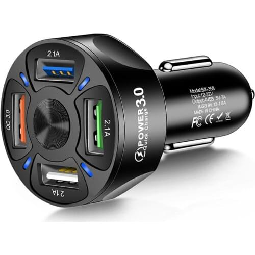 4USB 7A Car Charger LED Display USB Phone Charger Car-Charger for Xiaomi Samsung For iPhone 12 Pro Plus Mobile Phone Adapter