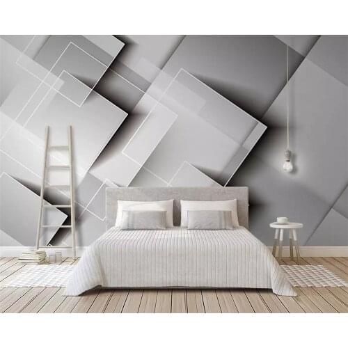 Beibehang Geometric gradient square wallpaper three-dimensional gray bedroom TV background wall home decoration 3d wallpaper