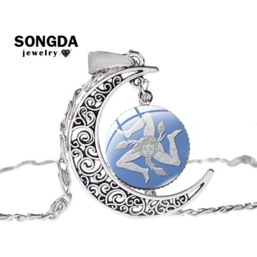 SONGDA Trinacria Sicily Moon Pendant Necklace Hollow Pated Silver Color Chain on the Neck Punk Men Jewelry Accessories Outlets