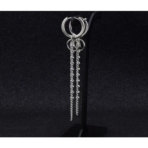 BT-S728 Single Tassel Stainless Steel Earring 2020 Unisex Long Chain Tassel Earrings INS Popular Boys Girls Fashion Punk Jewelry