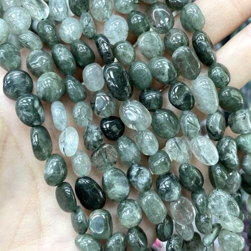 Natural 5-12mm Irregular Green Rutilated Stone Loose Spacer Beads For Jewelry Making Charm DIY Bracelet Necklace Accessories