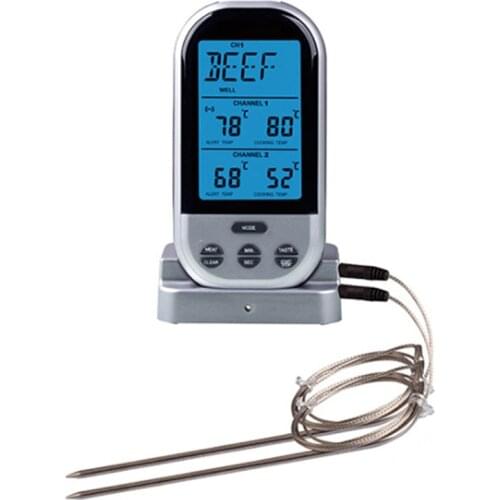 Digital Food Thermometer Wireless Dual Stainless Steel Probe Meat Temperature Meter Gauge Durable Barbecue Cooking Thermometer