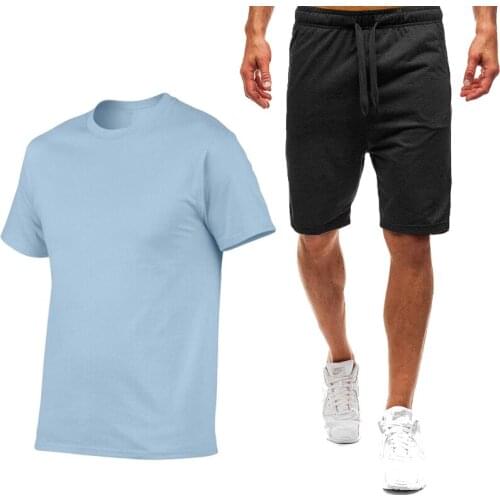 Summer New Popular Solid Color Pure Cotton T-Shirt + Sports Pants Set High Quality Pure Cotton T-Shirt Running Suit Casual Pants