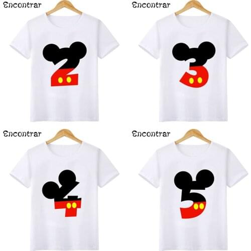 Cartoon Mouse Boys T shirt 1 2 3 4 5 6 7 8 9 Years Happy Birthday Party Kids T-shirts Short Sleeve Baby Children Clothes,HKP2602