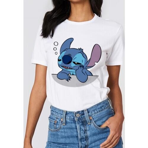 2021 Summer Mujer Tshirt Tee Unisex New Funny Lilo & Stitch Print Summer Short Sleeve T-Shirts Tops Streetwear Vintage