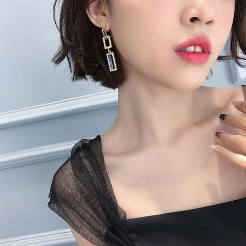 Temperament long zirconia shiny Earrings versatile rectangular geometry Earrings