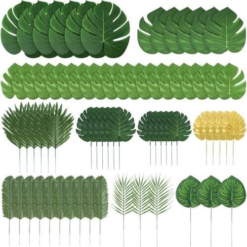 10Pcs Artificial Turtle Tail Leaf Tropical Palm Leaves Luau Fake Plants Hawaiian Luau Beach Birthday Party Home Decor Garden