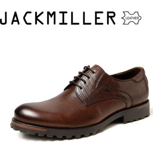 Jackmiller Top Brand Men Dress Shoes Fashion Good Quality Men Shoe Lace-up Mens Cow Leather Wedding Shoes for men Brown TPR sole