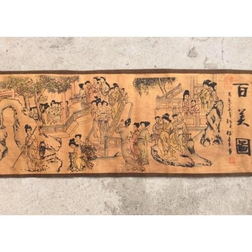 China archaize Long curly hundred beauty Chart Calligraphy painting