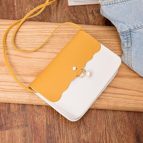 Small Magnetic Snap Lightweight Crossbody PU Leather With Pearl Decor Adjustable Strap Handbag Women Shoulder Bag Satchel Casual