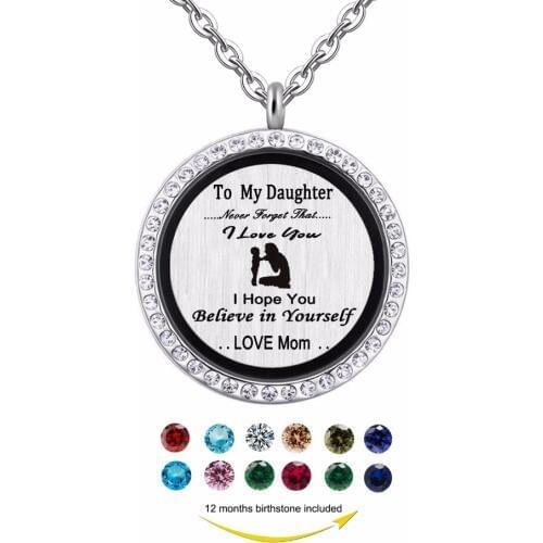 "To my daughter..." 30mm magnetic floating locket Jewelry,Mom for daughters gift, birthstones charm pendant necklace jewelry
