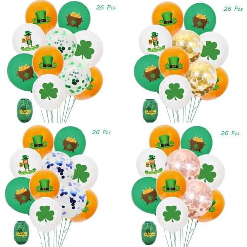 26pcs Irish St. Patricks Day Sequined Latex Balloons Set Clover Theme Party Decorations Helium Globos Kids Festival Decoration