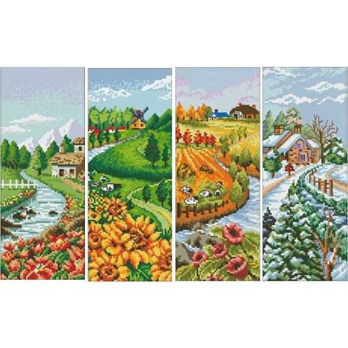 Four Seasons patterns Counted Cross Stitch 11CT 14CT 18CT DIY Chinese Cross Stitch Kits Embroidery Needlework Sets