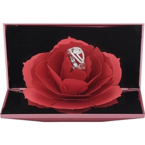 New Diamond-shaped Plastic 3d Immortal Rose Flower Jewelry Ring Packaging Gift Box Multiple Colors Optional High Quality