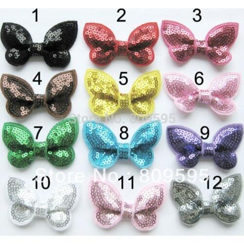 Wholesale 80pcs/lot 12colors Embroideried Sequined Bows without hair clip , DIY Hair Accessory