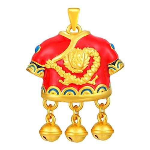 Real 24K Yellow Gold Necklace Pendant 999 Gold Dragon Baby Lock Necklace Pendant