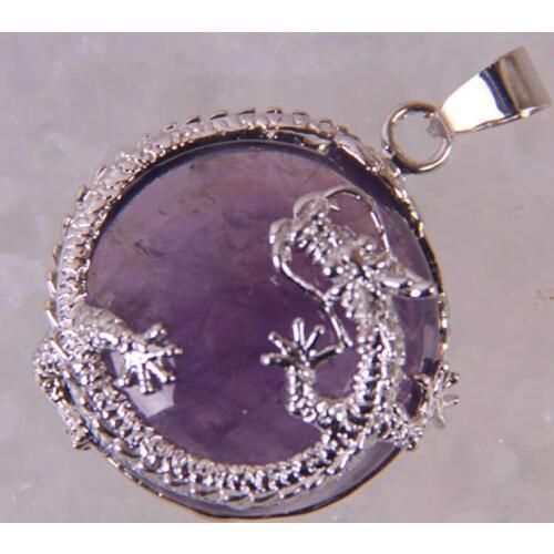 Natural Purple Crystal Bead GEM Pendant Jewelry Dragon S468