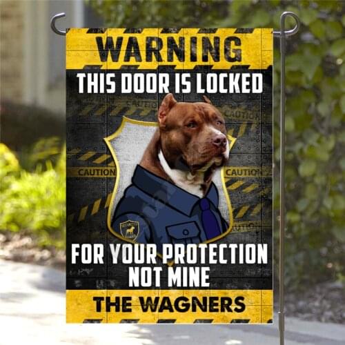 Personalized Warning This Door Is Looked Pitbull Dog Garden Flag House Flag Hanging House Decoration