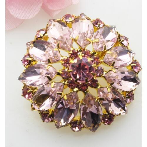 1pcs 36mm Full Pink Rhinestone button Invitation Ribbon Accessories Wedding Decorative