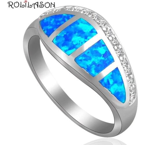 ROLILASON Gorgeous Rings for women AAA White Zircon Fashion Jewelry Blue Fire Opal Silver Rings USA Size #6#7#8#9 OR685