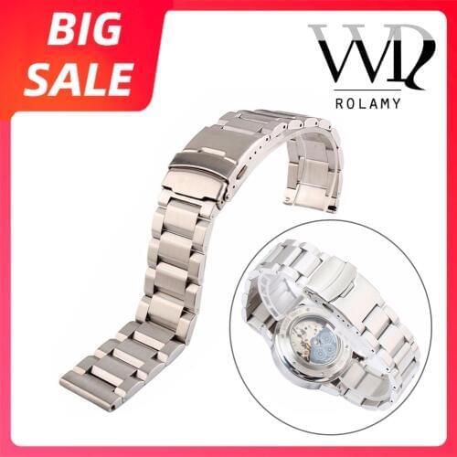 Rolamy 18 20 22 24mm TOP Luxury Silver Brushed Solid Stainless Steel Bracelet Watch Band Strap For Seiko SKX Tudor Tag Heuer