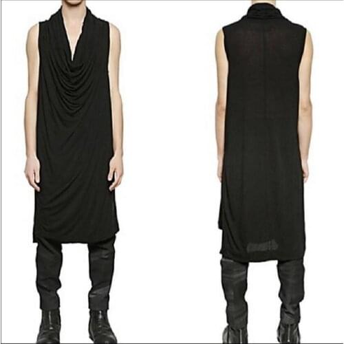 S-6xl New Summer Personality Tide Side Split Irregular T Shirts Mens Sleeveless T-shirt Super Long Paragraph Bottoming Shirt