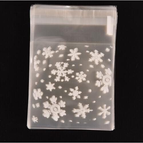 100pcs Candy Bag self-adhesive gift Bags Christmas Snowflake Print Desk Organizer Clip Holder Bags