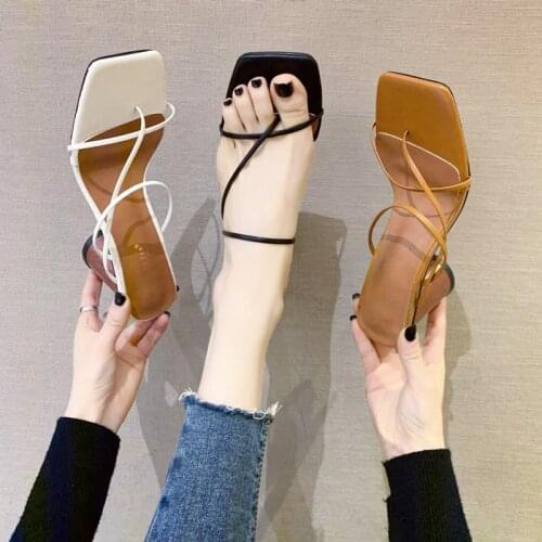 Roman sandals summer new fashion trend high-heeled simple slippers wild square head temperament womens shoes