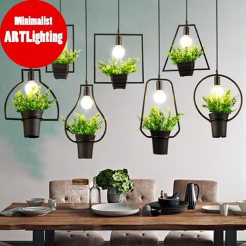 Plant story industrial style hotel coffee shop dining room lamp Nordic clothing store decorative iron flower pot Chandelier