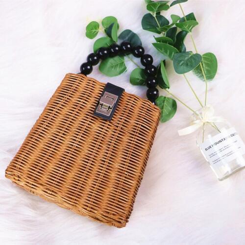 Mealivos Vintga Bamboo Handbag Handmade Tote Bamboo Purse Straw Beach Bag for Women