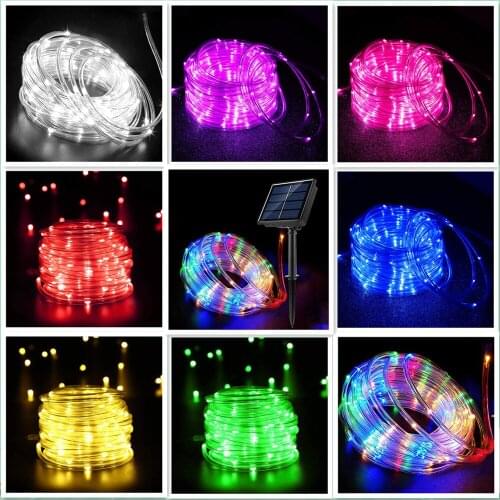 Led Solar Waterproof Holiday Christmas Tube Rope String Light 10/12/22M 8 Mode Decoration Wedding New Year Festoon Halloween