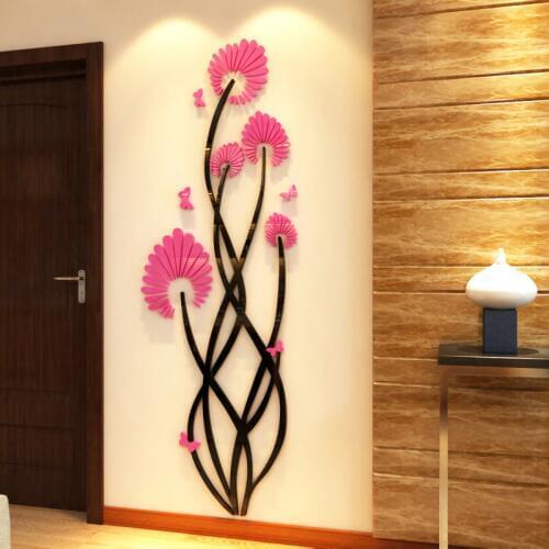 Creative Art flowers Acrylic wall stickers Living room DIY art wall decor stickers Entrance romantic mirror wall decoration
