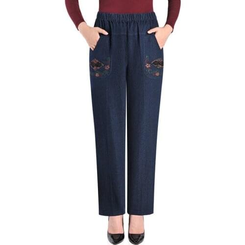 Vintage High Waist Jeans Womens Jeans Full Length Mom Jeans Casual Embroidery Straight Denim Pants Vaqueros Mujer Plus Size 4XL