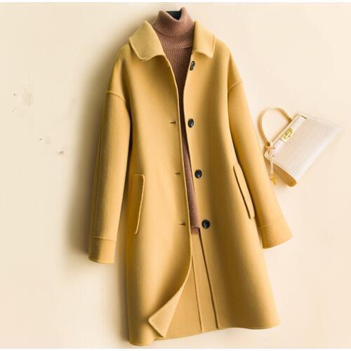 High Quality Elegant Women Wool Coat Long Overcoat Autumn Winter New Fashion Loose Long sleeve Double Sided Wool Jacket Female