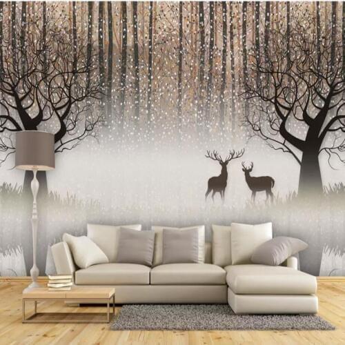 YOUMAN Custom 3d Photo Wallpaper Mural Hand-painted New Chinese 3D Forest Murals Living Room Soft Background Decorative Yellow