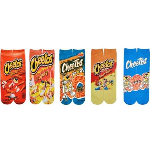 Happiness Socks Women 3D Print Multi-flavored Cheetos Snacks Ankle Socks Woman Men Cute Female 100% Cotton Mediu Socks 30cm 40cm