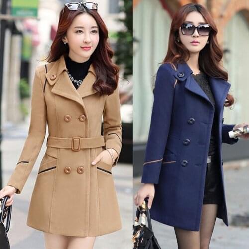 Women Outerwear Coat Warm Winter Coat Overcoat Elegant Woolen Blends Coat Female Double Breasted Woolen Coat Simple Wool Jacket