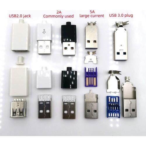 10set/lot Welded Wire Connector With case USB2.0 jack Type-A USB3.0 Male Plug 2A/5A large current Connection adapter accessories