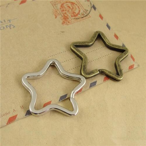 10pcs/lot Antique Bronze/Rhodium Five Stars Shape Keychain Circle Keyring Findings Fit DIY Keychain Rings Circles Accessories