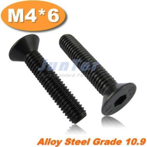 100pcs/lot DIN7991 M4*6 Grade10.9 Alloy Steel Flat Head Socket Screw