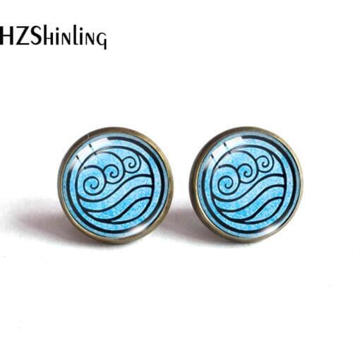 New Avatar The Last Airbender Round Stud Earrings Kingdom Jewelry Air Nomad Fire Water Tribe Glass Dome Earrings