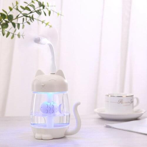 350mL Portable Cat Air Humidifier Aromatherapy Essential Oil Diffuser USB Fan And Night Light 3 in 1 Beautiful Sleeping Room Noi